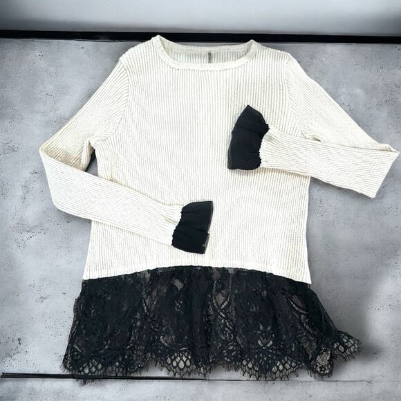 Vintage Y2K Practical Magic Black Lace Cream Whimsigoth Grunge LONG SLEEve - Picture 1 of 16